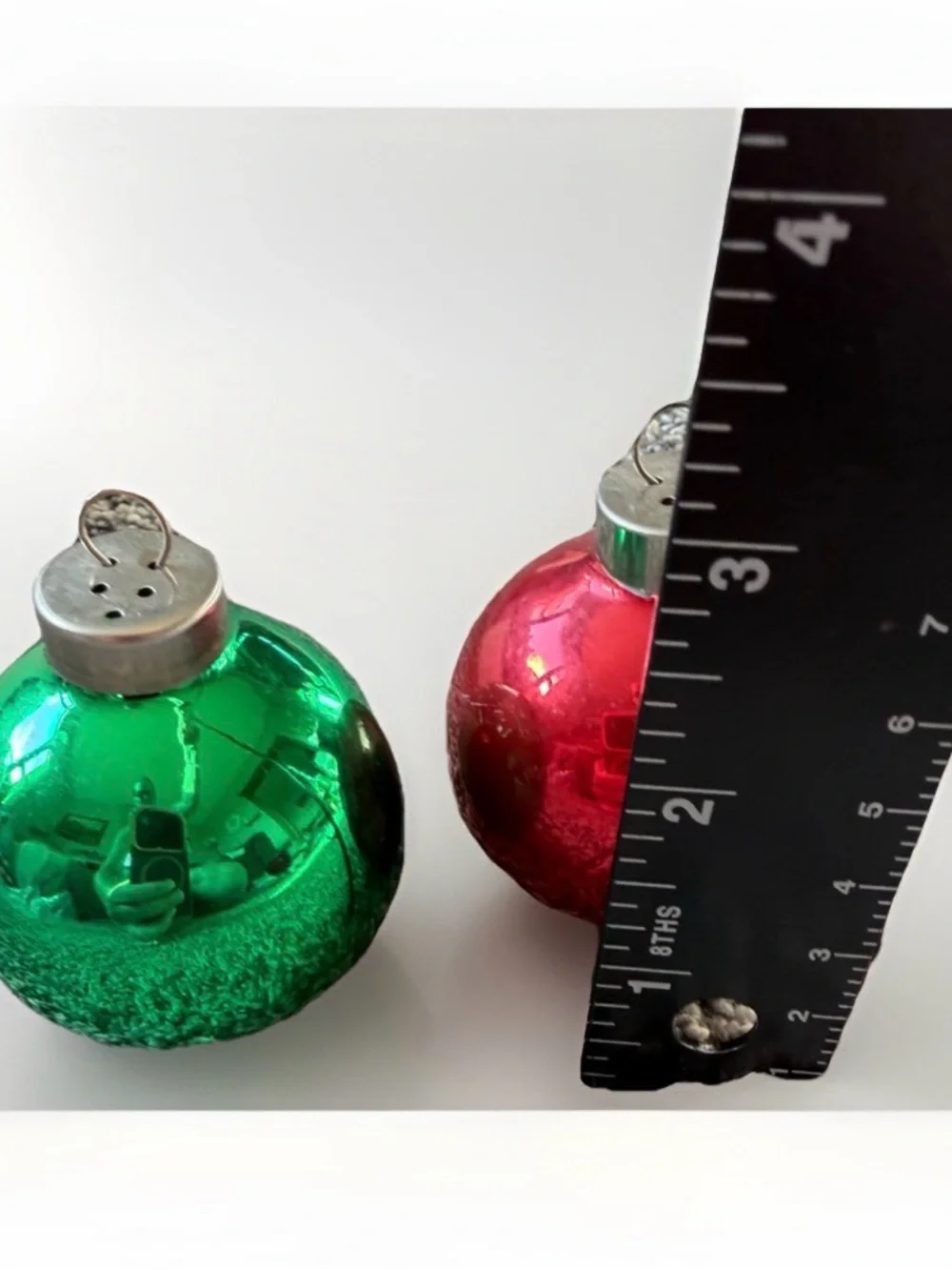 Vintage Christmas Ornament Salt Pepper Shakers Set Red Green Shiny Brite Style